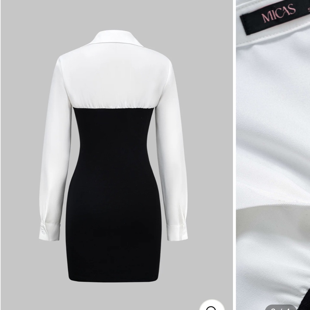 Micas Black and White Long Sleeve Dress